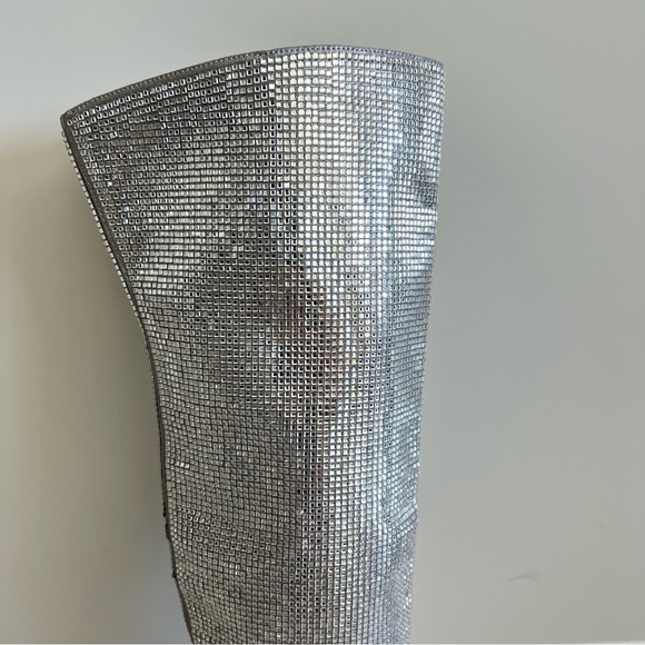 STEVE MADDEN Skyscraper Rhinestone Bling Silver Over The Knee Heels Boots Sz 6.5 - Picture 5 of 16